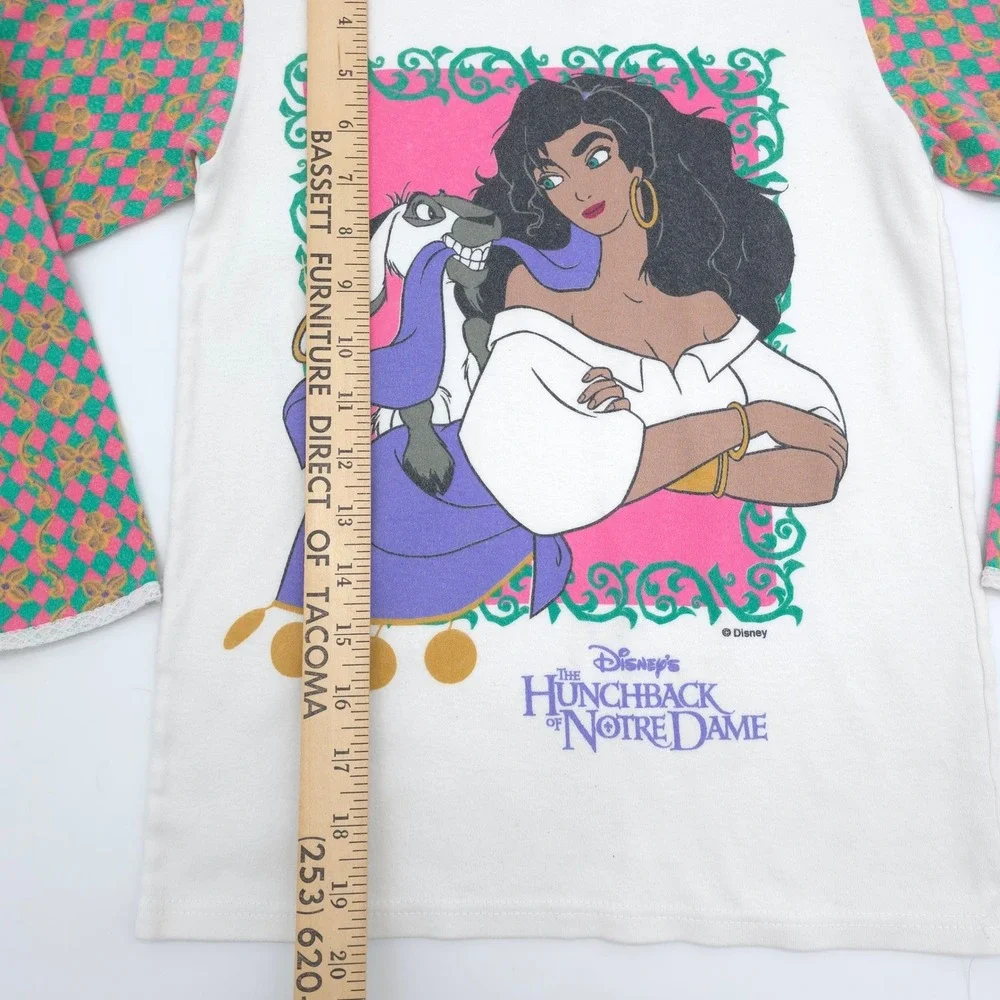Disney Hunchback of Notre Dame Esmeralda Raglan Shirt Kids White Vintage 10-12